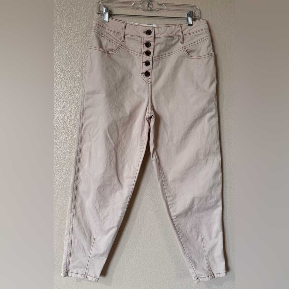 Boden High Rise Straight Leg Jeans Exposed Button Fly Pink Beige Sz 30